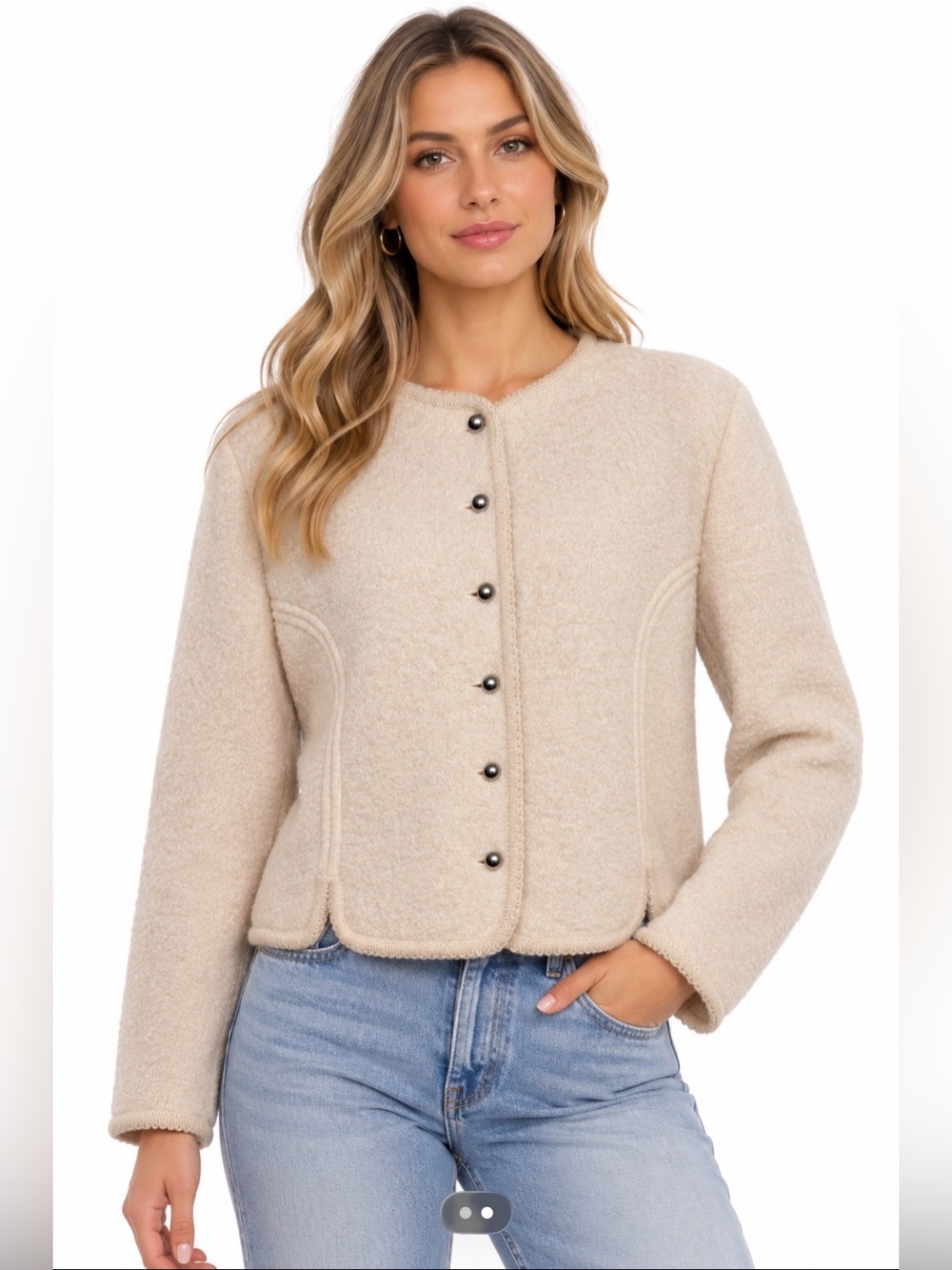 Vintage The Whittaker Collection Virgin Wool Ivory Cream Button Front Cardigan M